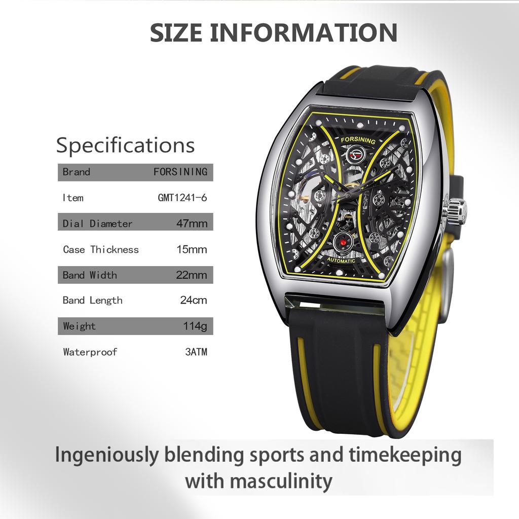 2023 New Square Forsining Men's Fashion Motorcycle Street Tide Men's Hollow Automatic Mechanical Watch Montre Homme