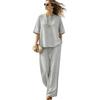 European and American 1-piece set 1116 summer casual drawstring pocket set half-sleeved crew neck top wide-leg pants set