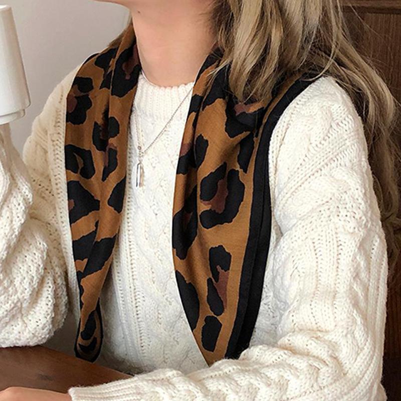 Retro Leopard Scarf Silk-Like 70Cm Ladies All-Match Elegant Square Scarf
