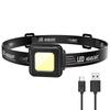 Мини налобный фонарь COB LED с зарядкой Type-C USB Компактный налобный фонарик 4 режима освещения Регулируемый угол для кемпинга, бега, пеших прогулок
