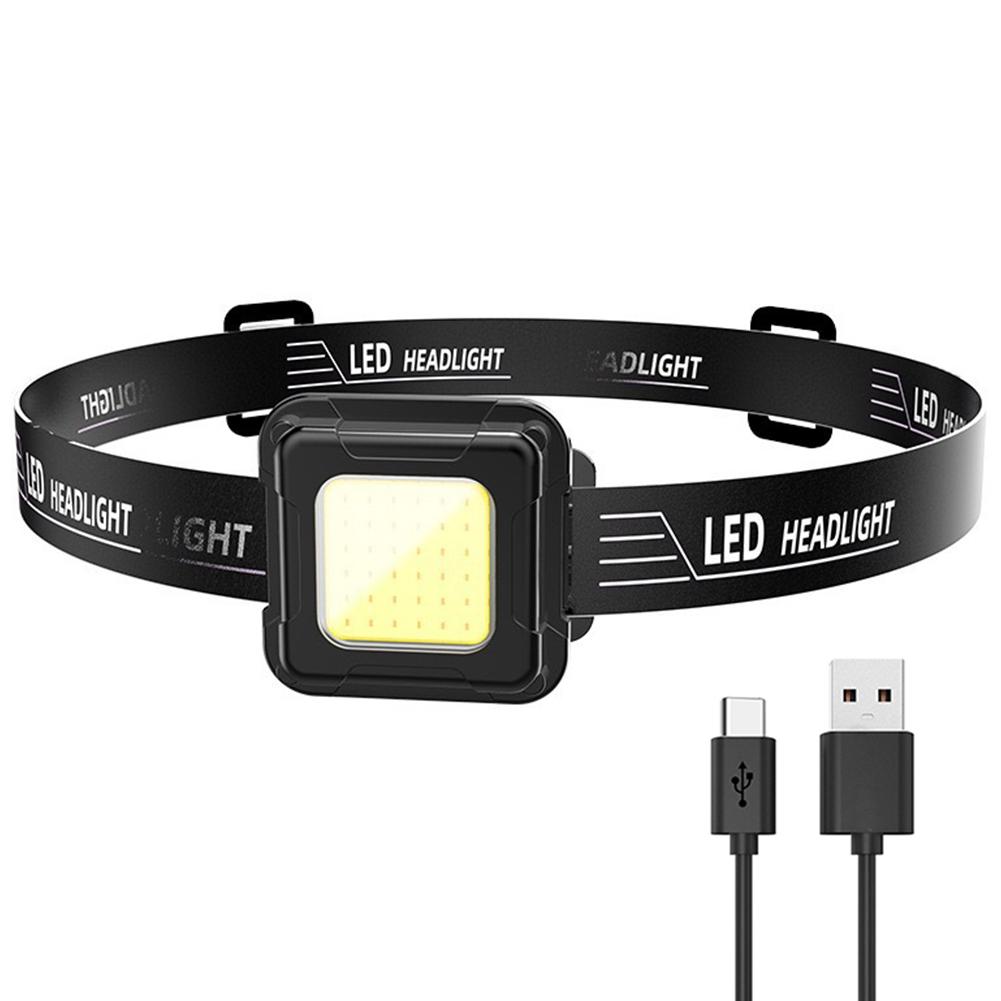 Мини налобный фонарь COB LED с зарядкой Type-C USB Компактный налобный фонарик 4 режима освещения Регулируемый угол для кемпинга, бега, пеших прогулок