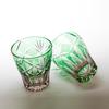 Мастерская стекла Saiho Edo Kiriko Shochu Стеклянные камни Стеклянный стакан Стеклянная перегородчатая эмаль Узор из бамбуковых листьев Мини Старый Розовый Зеленый Сделано в Японии Деревянная коробка