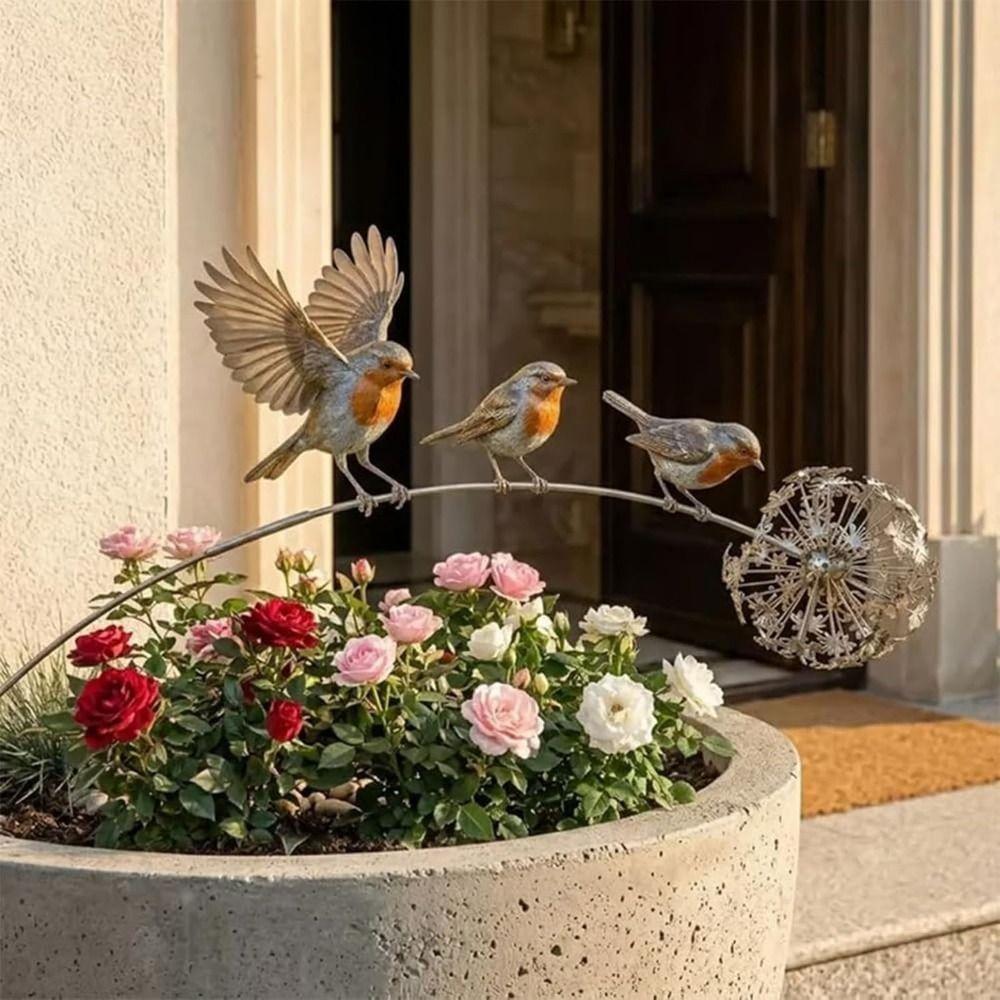 Weather Resistant Robin Garden Stake Metal Bird Plant Stake New Bird Garden Stake Patio Decor