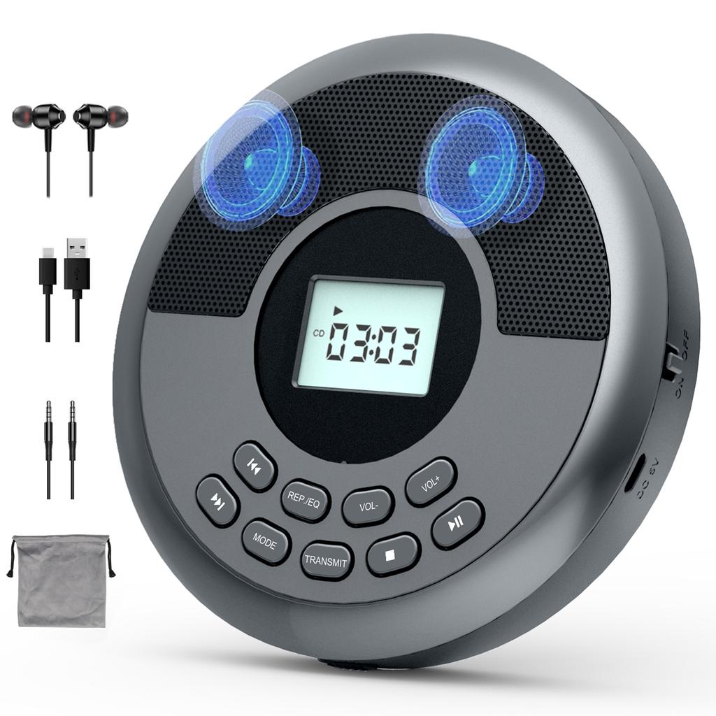 Портативный CD-плеер Walkman, CD-плеер с Bluetooth-передатчиком и встроенными динамиками, поддержка наушников, перезаряжаемый Discman с функцией воспроизведения через USB