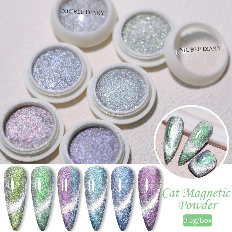 Nicole Diary Aurora Spar Cat'S Eye Powder, Dream Dynamic Spar Smoothie Cat'S Eye Magnetic Powder Diy Manicure Nail Powder