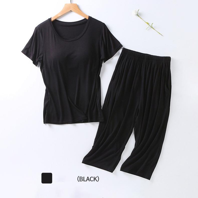 Летняя новая женская пижама из модала 2025 года, костюм из двух частей с нагрудной подкладкой, укороченные брюки с короткими рукавами, комплект для домашнего обихода больших размеров