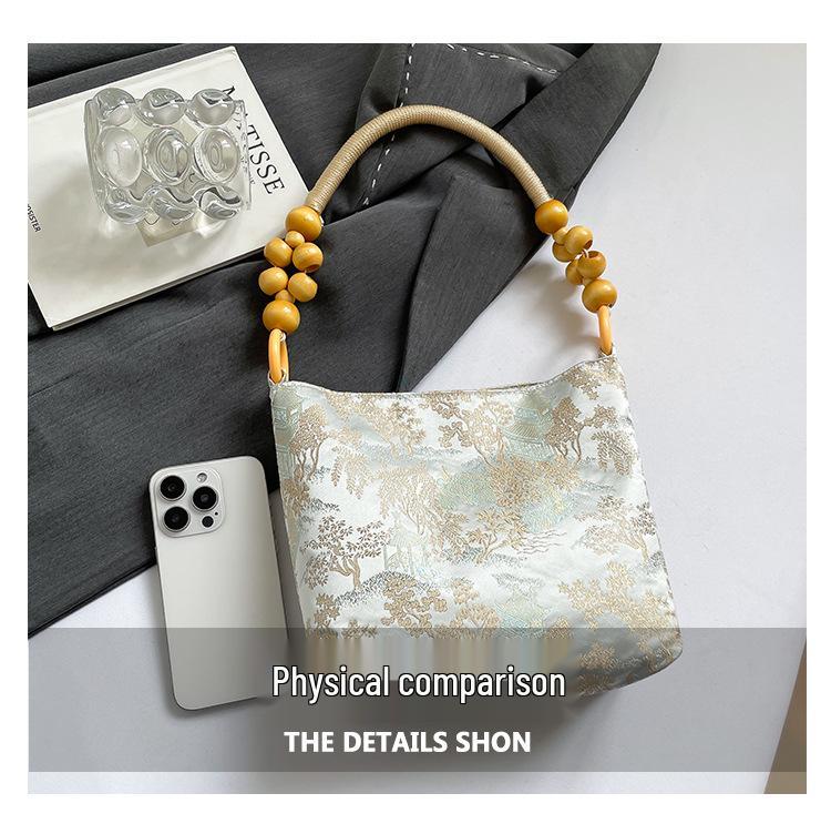 Осень 2025 Вышитая женская сумка-тоут под мышкой: Универсальный повседневный стиль ведра на плечо