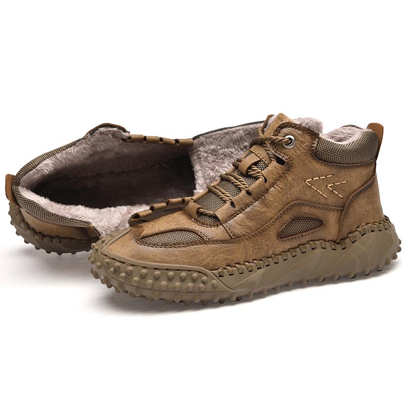 Повседневные кроссовки ручной работы, лоферы, повседневная обувь, высокие кожаные зимние спортивные ботинки для мужчин, мягкие и удобные нескользящие ботинки с хлопковой подкладкой