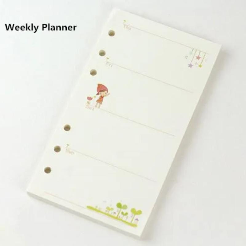 A5 A6 Kawaii 45 листов Блокнот с отрывными листами Бумага для заполнения Спиральный переплет Индекс Внутренняя страница Ежедневная Ежемесячная Еженедельная повестка дня