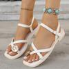 Fashion Roman Women's Sandals in Summer Outdoor Wear 2025 New Flat-bottomed Comfortable Leisure Metal Decorative Toe Beach Sandals.