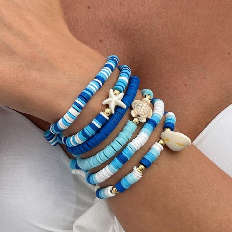 Стильный браслет из мягкой глины на эластичной веревке, красочный браслет ручной работы, модный браслет, наборный браслет для добавления шарма