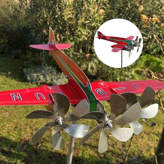 Ветряная мельница в самолете, устойчивая к атмосферным воздействиям, вращающаяся, легко собрать, на ветру, изысканное качество изготовления, металлический сад, вертушка для ветра, флюгер, декор для газона.