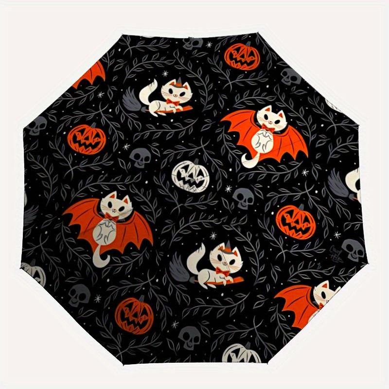 1pc Halloween Cats Automatic Open/close, Heavy-Duty Iron Frame & 8-Rib structure, Compact Folding Umbrella for Women/Men, All-Season Travel, Halloween