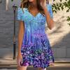 Summer Fashion Women's V Neck Short Sleeve Quiet Forest Printed  Dress Sex Short Skirt Dresses