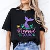 Mermaid Squad Print Female T-Shirts Short Sleeve Tee Clothing Mermaid Girls Birthday Party Women Tops Birthday Squad Female Tops