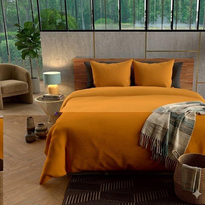 Parure de lit microfibre 240x260 cm Jaune moutarde