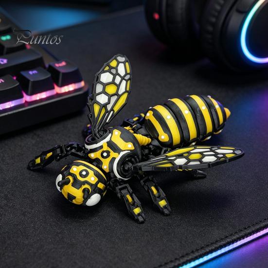 Unique Shelf Display Item 3D Printed Articulated Bee Figure Toy, Keychain Ornament, Posable Mechanical Customizable Poseable Insect Figurine