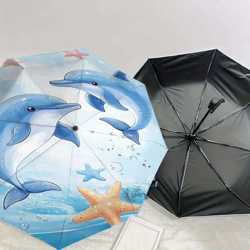1PC Dolphins Starfish Umbrella-8-Rib Reinforced Portable Folding Travel Suitable for All Seasons Outdoor Daily Use-Z0465