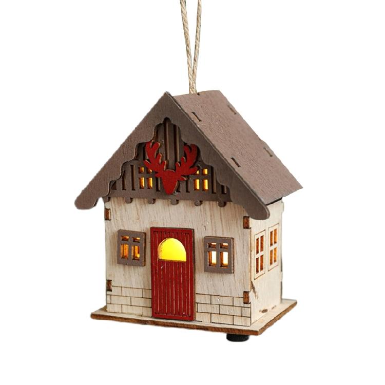 Wood Christmas Cabin with Light Elegant Christmas Village Wood Houses with Soft Lighting Indoor Decors Gift