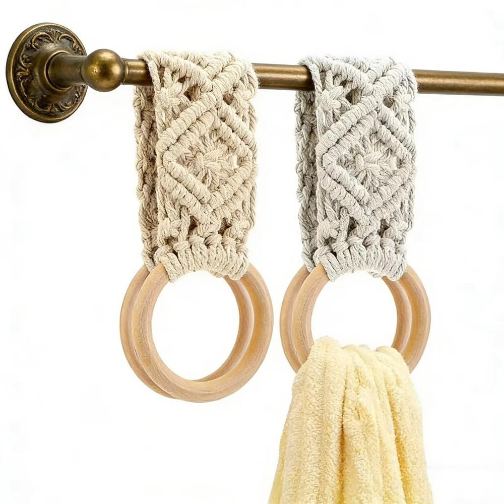 Boho Style Hand Towel Hanger Wooden Ring Towel Ring Holder New Macrame Towel Holder Bathroom