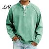 Daily Errands Clothing Vintage Long Sleeve Men Tops Distressed Shirt Tops with V-Neck Easy Care Apparel Loose Fit Casual Fall Pullover for Everyday
