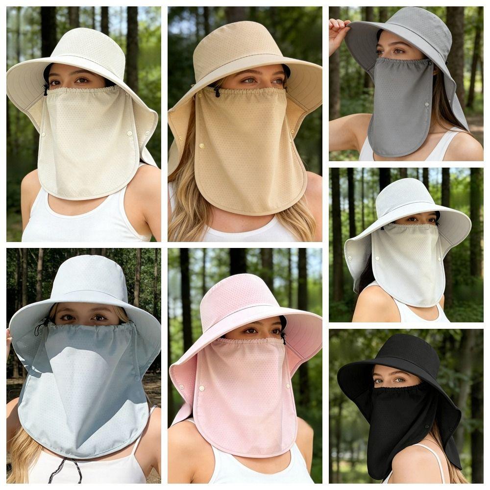 Simple Wide-Brimmed Shawl Mask Hat Solid Color Adjustable Picking Tea Hat Thin Polyester Sunshade Sun Hat Cycling