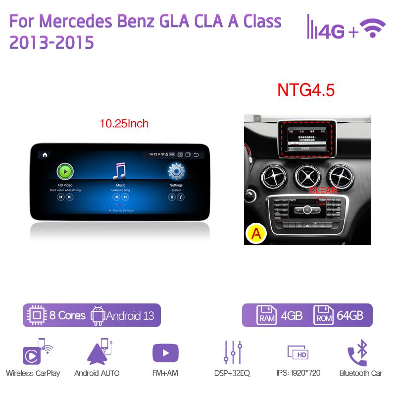 10.25/12.3 дюйма Android13 Для Mercedes Benz GLA CLA A Класса 2013-2018 GPS Навигация CarPlay 4G 360Камера Автомобильный Мультимедийный Плеер