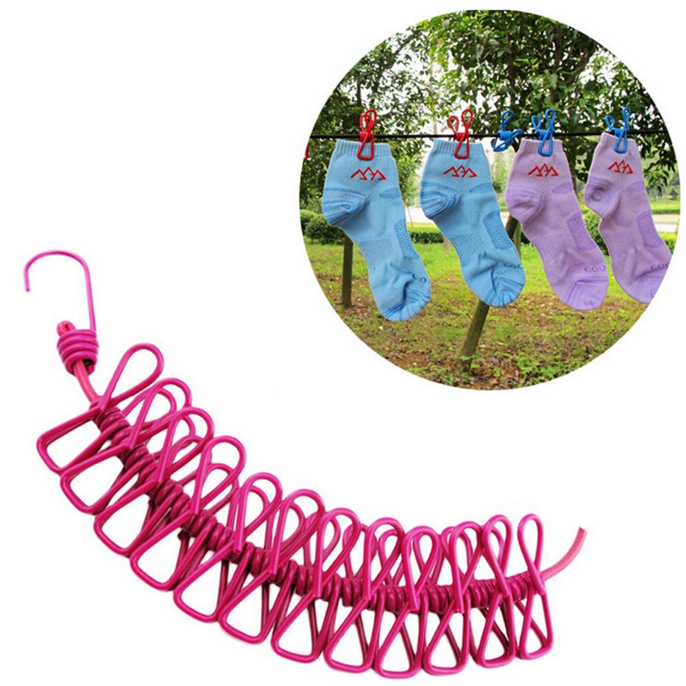 Drying Portable Clothes with Clips 12 Clothes Elastic Hanger Line Windproof