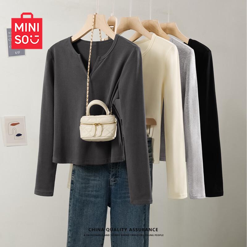 MINISO Женская футболка с V-образным вырезом и длинным рукавом