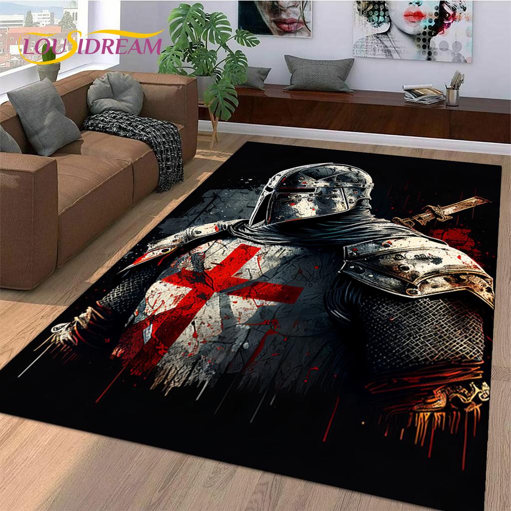 Knight Templar Cavalier Crusaders Cartoon Rug Carpet for Living Room Bedroom Decor,Non-slip Decoration for Sofa Doormat Gift Kid
