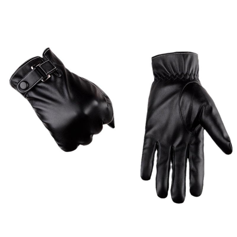 Gloves Men'S Touch Screen Leather Gloves Faux Leather Washed Leather Pu Fleece Thermal Cycling Gloves Driving Leather