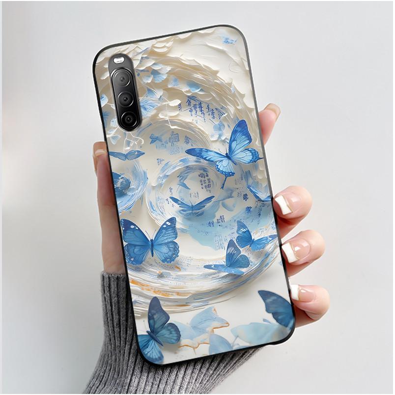 Чехол для телефона Sony Xperia 10 II / 10 III Эстетичный Модный Милый Кот Астронавт Черный Силиконовый Мягкий Ударопрочный Задний Чехол