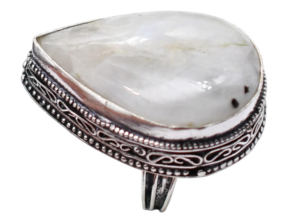 Moonstone Natural Gemstone Antique Silver Plated Ring US Size-6 R 606