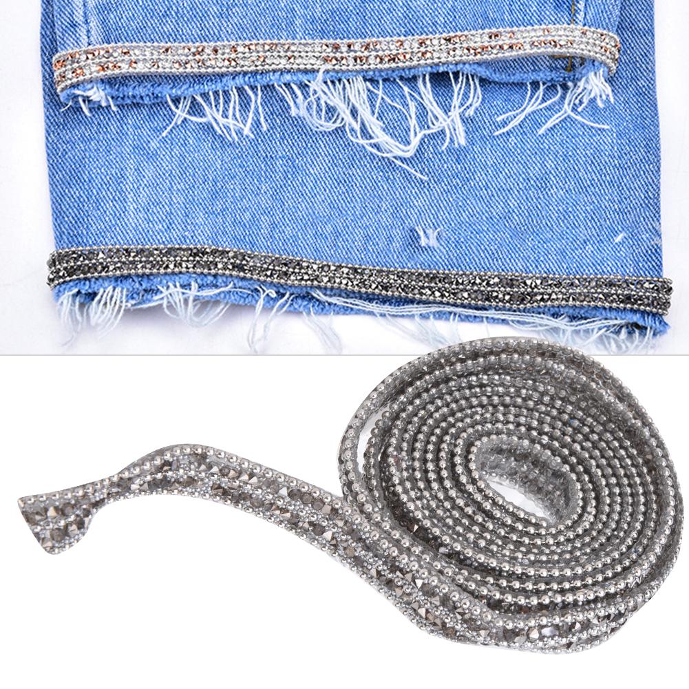 1m X 1cm Crystal Glass Rhinestone Beaded Chain Hotfix Ribbon Wedding Dress Jeans