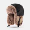 Cap Men's and Women's Winter Velvet Thickened Warm Cycling Ear Hat Leather Color Matching Five-star Pilot Hat