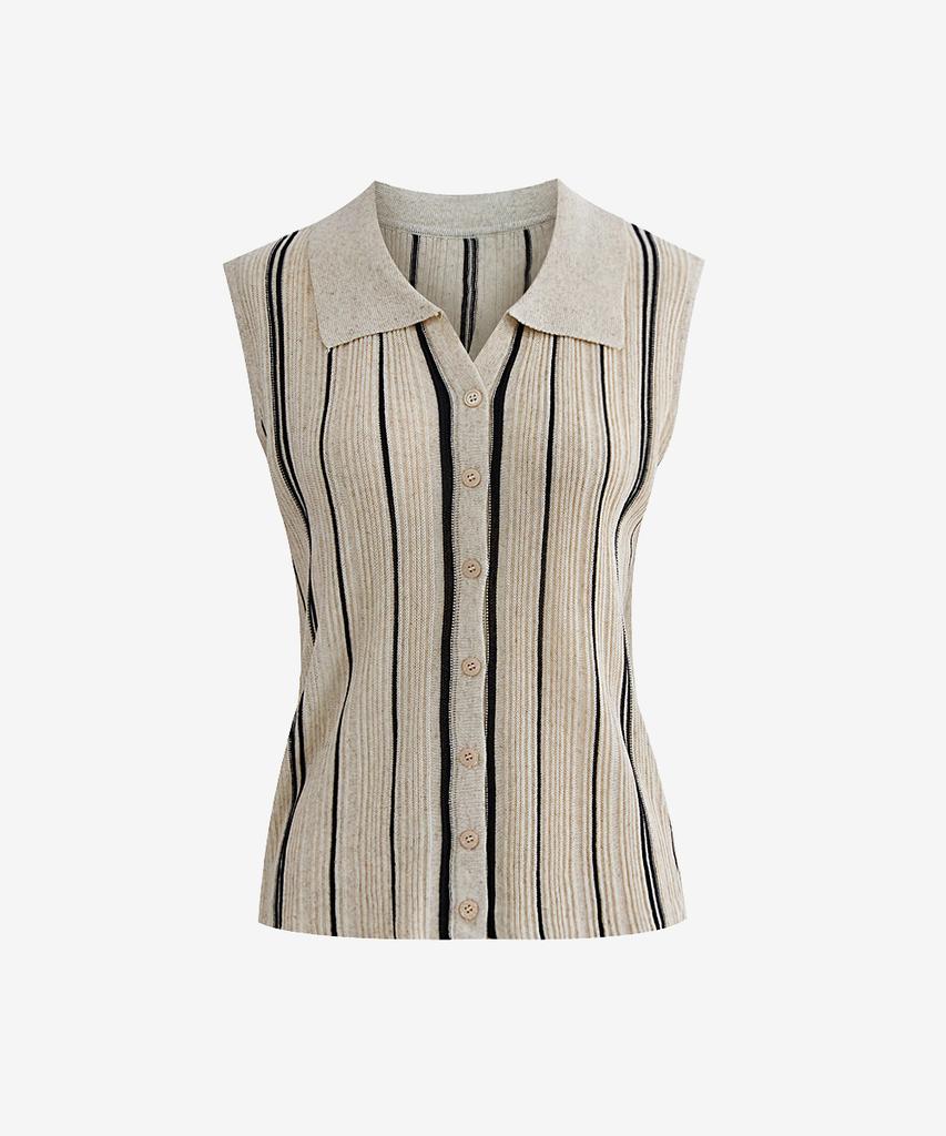 PAIGEFLYNN Striped Collared Linen Knit_P6Bkn041C