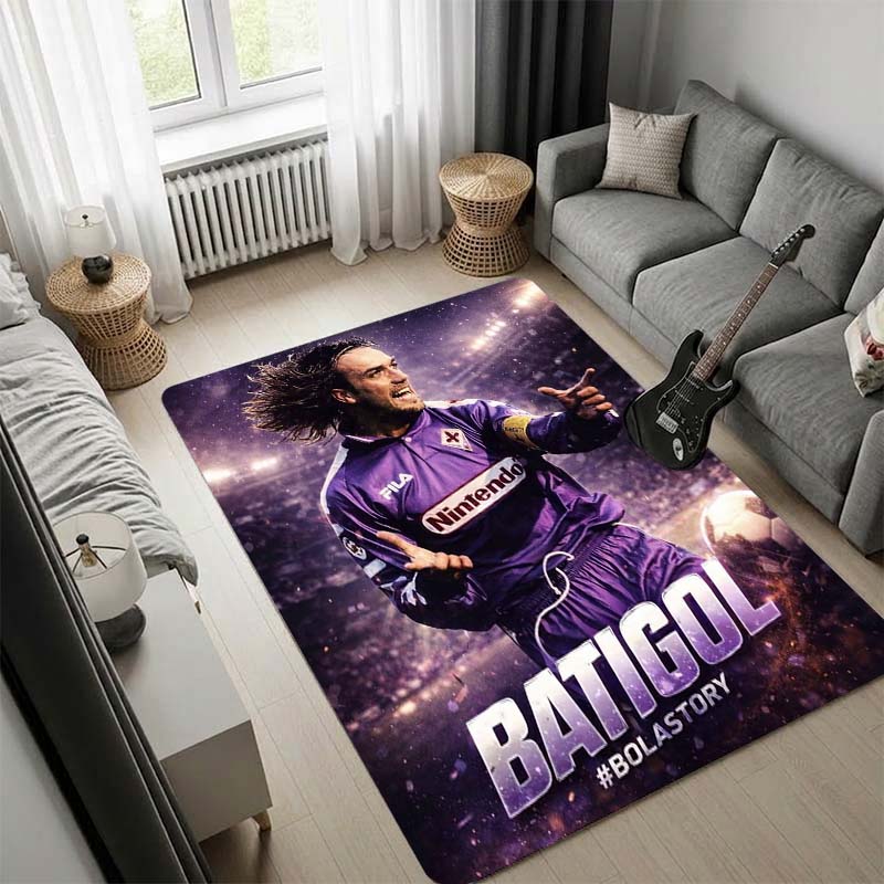 ACF Fiorentina Football Club Area Rug, Red Purple White Geometric Pattern Logo Floor Carpet, Non Slip Mat for Living Room Soccer Fan Home Decor