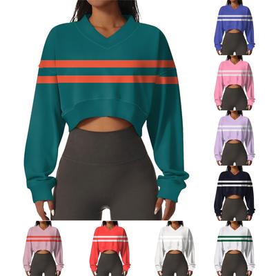 Женская повседневная модная сексуальная удобная спортивная толстовка с V-образным вырезом и длинным рукавом в полоску с графическим принтом