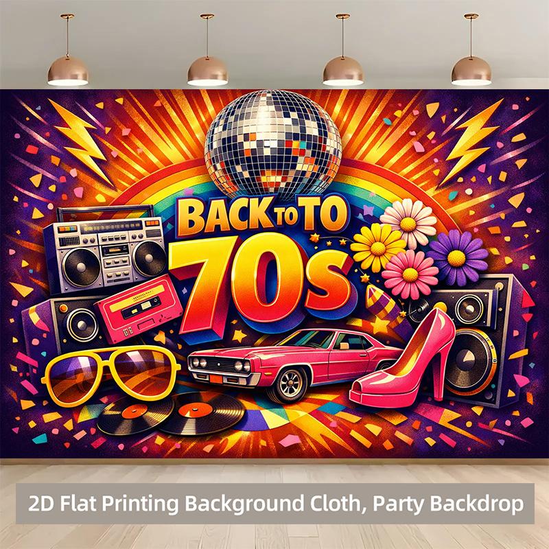 1 piece of 2D background fabric polyester background fabric featuring retro elements from the 1970s and colorful elements