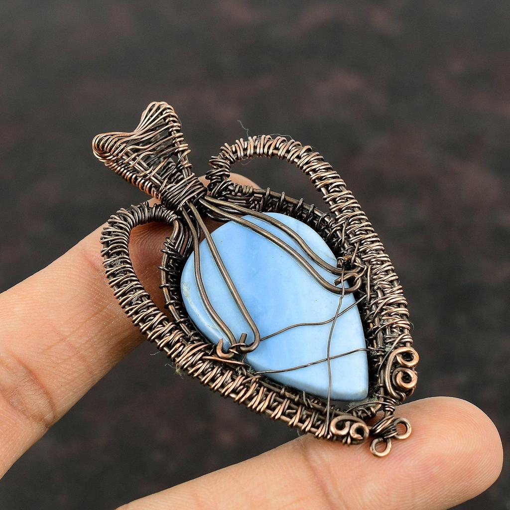 Owyhee Blue Opal Pendant Copper Wire Wrapped Pendant Handmade Pendant Wire Wrap Jewelry Amazing Pendant Gift For Mom Gemstone Copper Jewelry