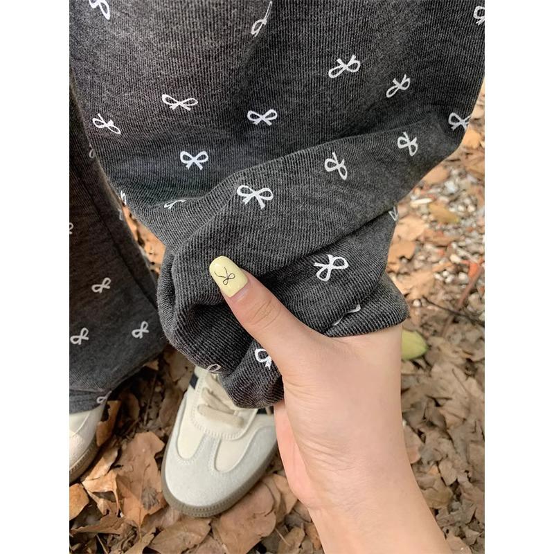 Petite High-Waisted Wide-Leg Slimming Pants for Women - Bow Detail, Spring & Autumn Style, Fits 145cm Height