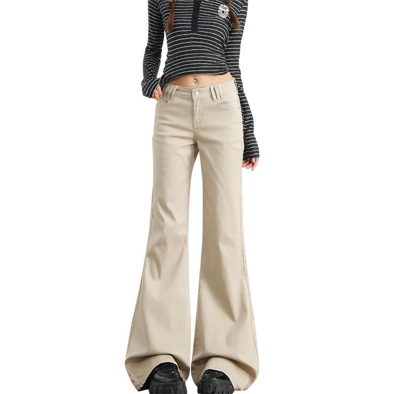 Khaki black medium and low waist micro-flared jeans women's new slim-fitting and slim pants denim cotton