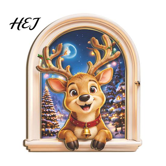 Natural Wood Holiday Accents Arch Wooden Christmas Fridge Magnet Set, Window Frame Gift for Home Magnetic Decor Refrigerator Metal Surface,