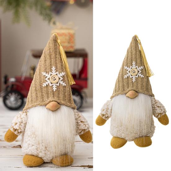 Рождественская кукла-гном, вязаная заостренная шапка ручной работы, снежинка, дерево, полная борода, милый настольный безликий гном, фаршированное украшение, товары для вечеринок, подарок