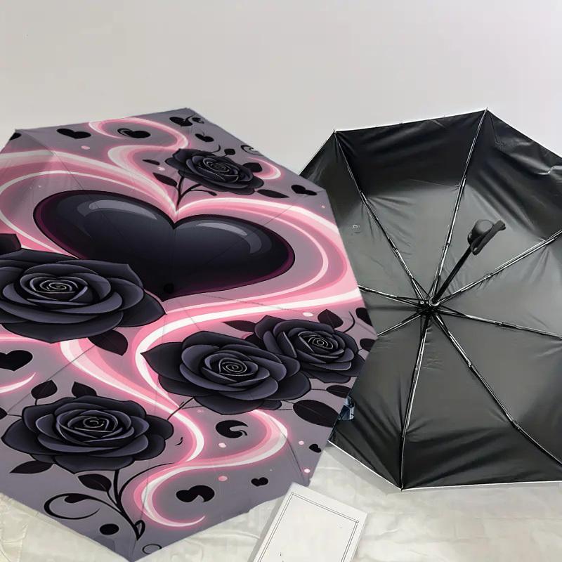 1pc Heart Roses Automatic Open/Close Umbrella Compact Folding Umbrella with 8-Rib Shaft for Women/Men, Elegant Birthday1275S