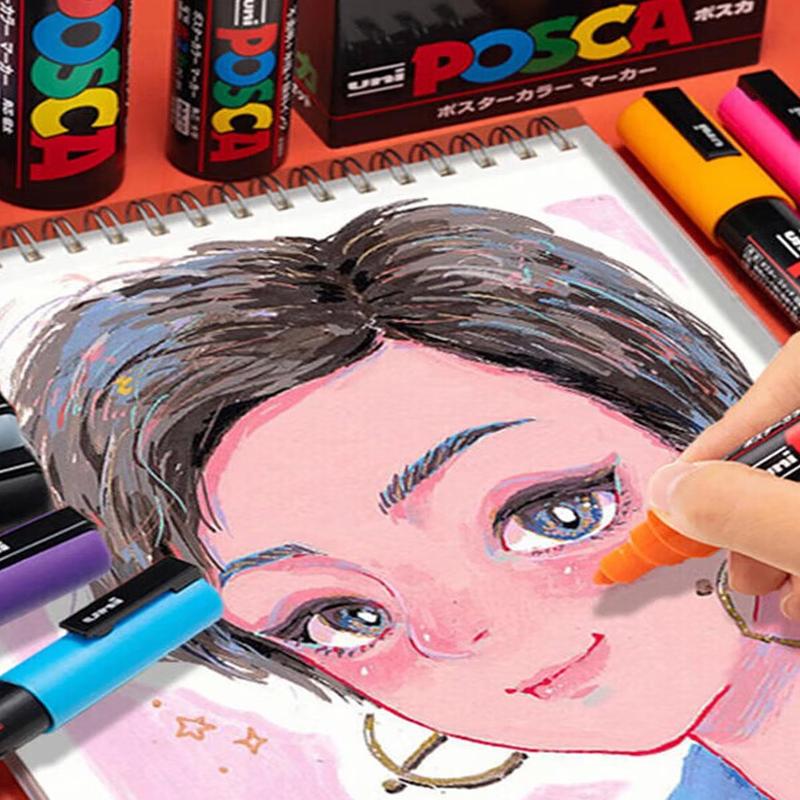 Uni Posca Портативный набор пеналов с маркерами Яркие цвета с высокой пигментацией Художественные маркеры-краски для маркировки на 50+ ПОВЕРХНОСТЯХ Для ведения дневника, скетчинга, подарков