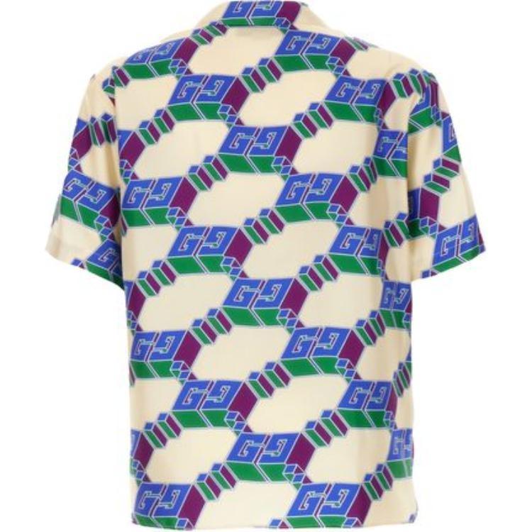 Gucci 3D GG Print Silk Shirt 'Blue Ivory' Men's 770432-ZAPEY-9093