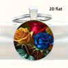 Red Yellow Blue Rose Design Keyring With Zinc Alloy And Glass For Collectors Item