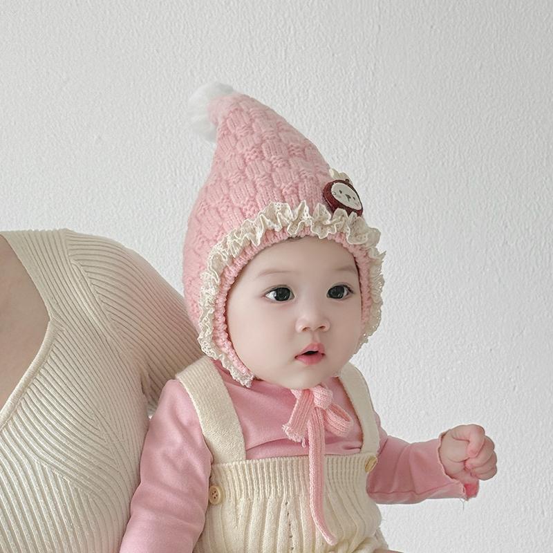 5 Colors Winter Baby Girls Hat Cute Ear Protection Cap for Infant Warm Knitted Beanie Hats Kids Lovely Pixie Cap 6-24M