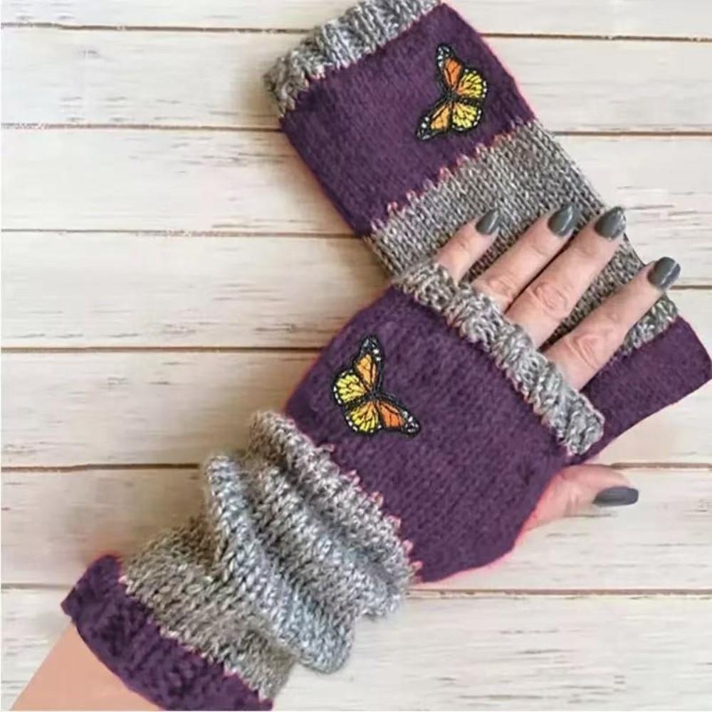 High Quality Embroidered Knit Gloves Cotton Warm Half Finger Gloves Thickened Soft Fingerless Gloves for Men Women